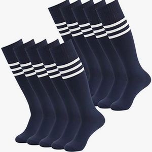 New 10 PAIRS 3street Triple Striped Socks Unisex Adult Navy Blue/White Sz 10-13